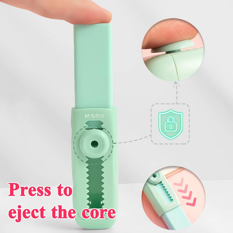M&G 4+1 Pack Rubber Erasers Sliding Retractable Eraser, Soft Cute Erasers Push Pull Large Pencil Eraser with Plastic Sleeve 4 Refill Eraser for Students Kids, School Office Home Supplies (Green) - Image 4